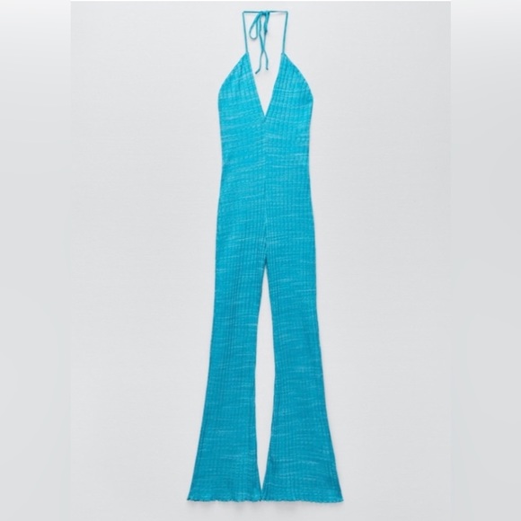 ZARA Turquoise Blue Ribbed Cotton Blend Jumpsuit size medium - Picture 5 of 14